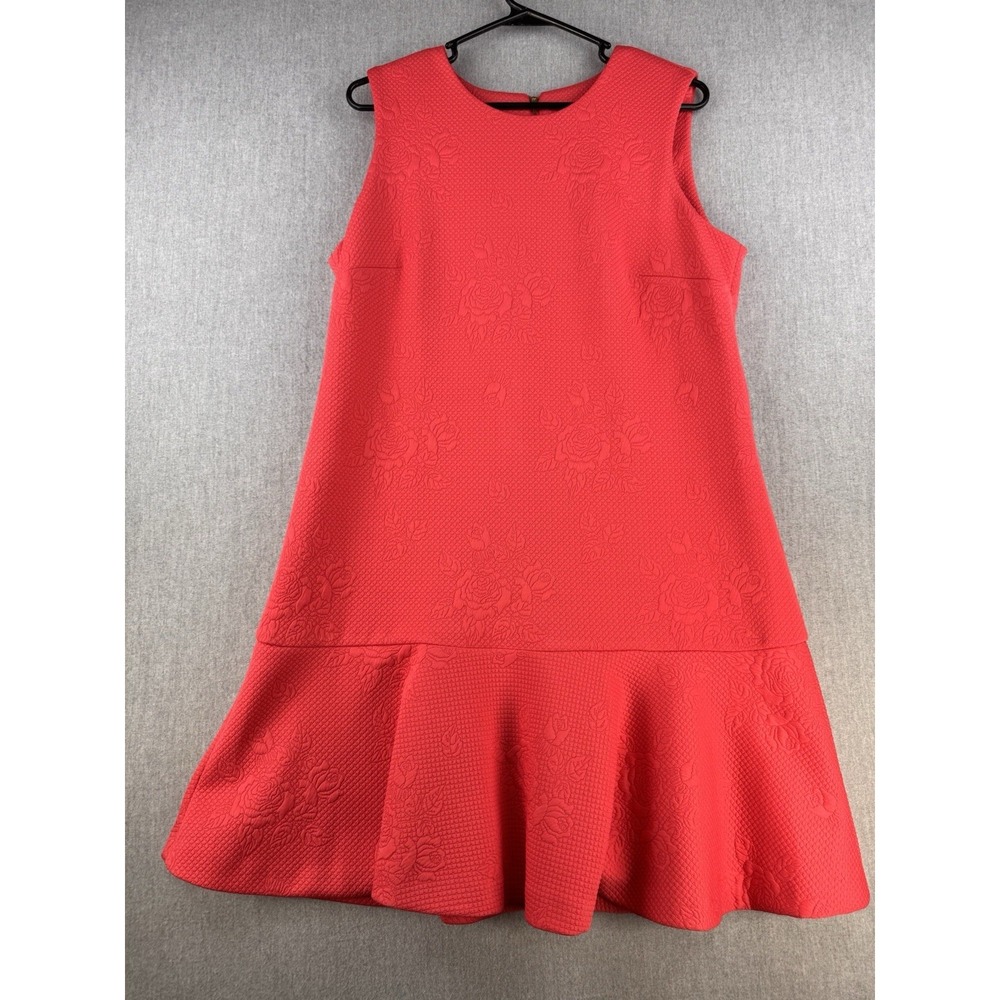 Calvin Klein Jacquard Knit Drop Waist Dress Womens 12 Coral Sleeveless